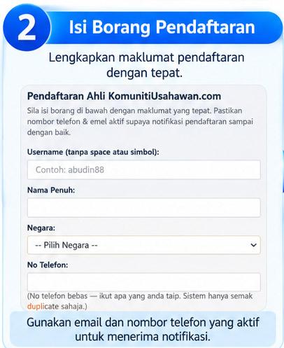 Langkah 2 Isi Borang Pendaftaran KUI