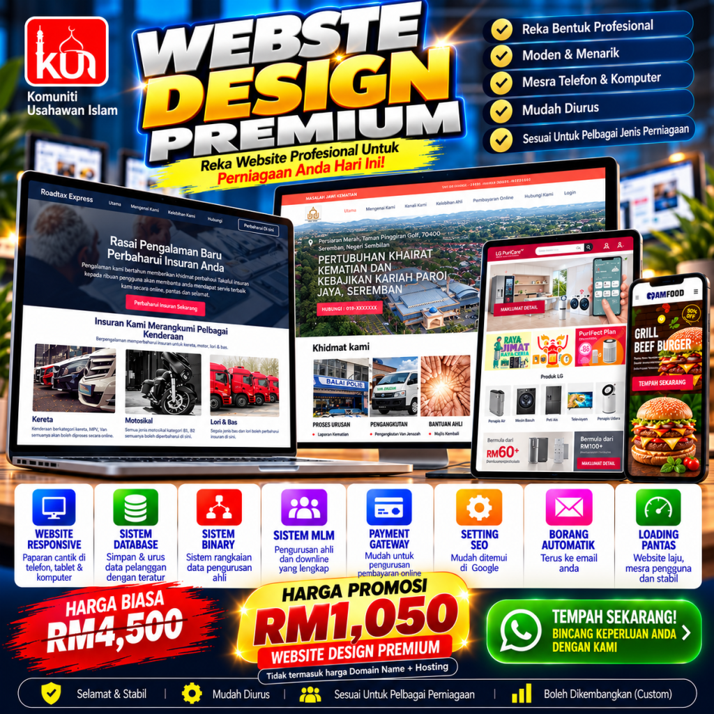 Pakej Webdesign Premium Mampu Milik Harga Asal RM4500. L100,50,10,10,5